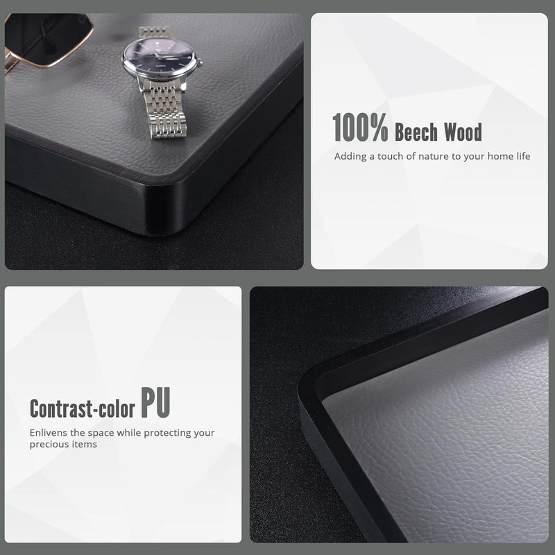 Procase Wooden Valet Tray for Men, Wood Catch-All EDC Organizer, Nightstand, Entryway Bedside Dump Holder, for Wallets, Keys, Watches, Phones, Loose Change, Trinkets -Black - Image 3